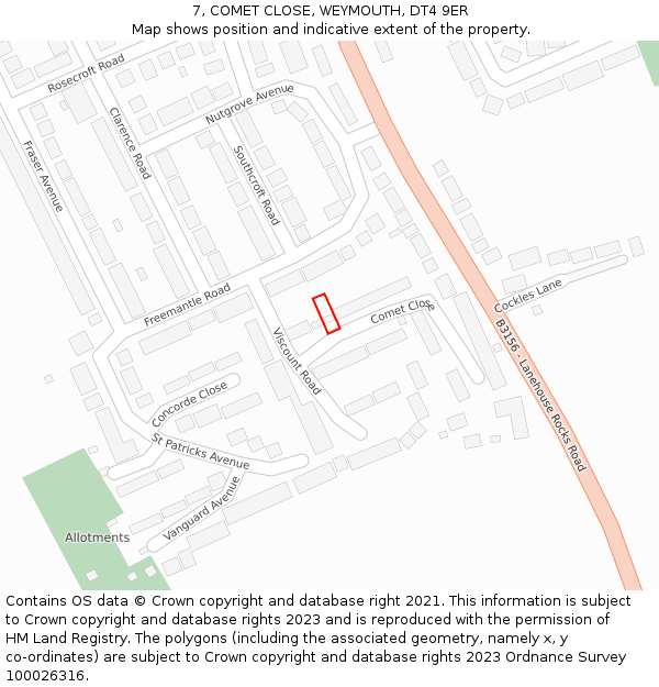 7, COMET CLOSE, WEYMOUTH, DT4 9ER: Location map and indicative extent of plot