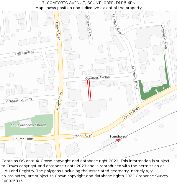 7, COMFORTS AVENUE, SCUNTHORPE, DN15 6PN: Location map and indicative extent of plot