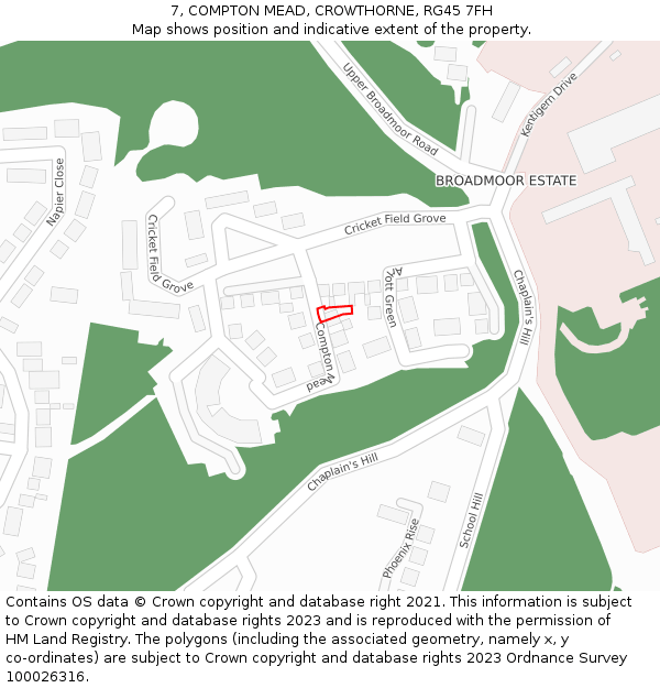 7, COMPTON MEAD, CROWTHORNE, RG45 7FH: Location map and indicative extent of plot