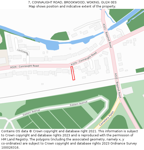 7, CONNAUGHT ROAD, BROOKWOOD, WOKING, GU24 0ES: Location map and indicative extent of plot