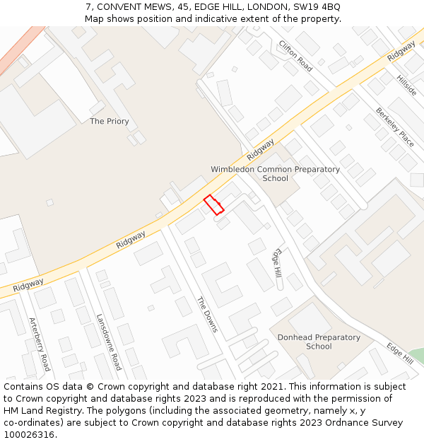 7, CONVENT MEWS, 45, EDGE HILL, LONDON, SW19 4BQ: Location map and indicative extent of plot