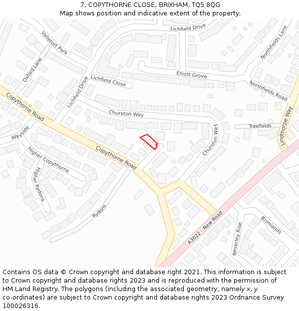 7, COPYTHORNE CLOSE, BRIXHAM, TQ5 8QG: Location map and indicative extent of plot