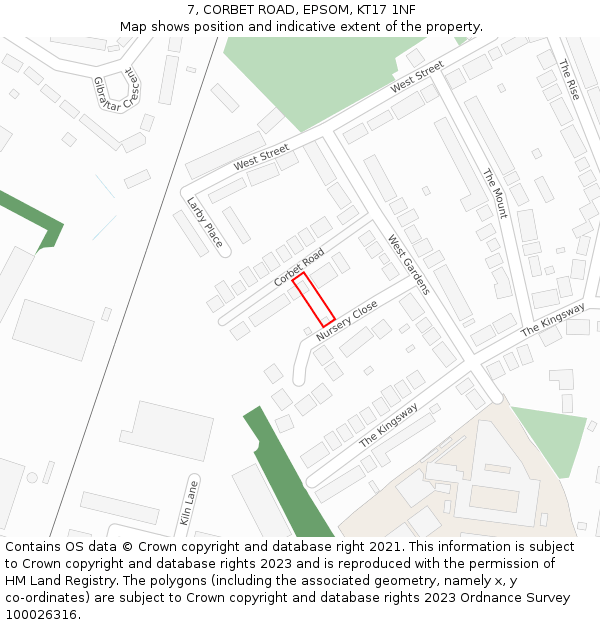 7, CORBET ROAD, EPSOM, KT17 1NF: Location map and indicative extent of plot