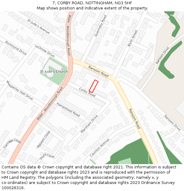 7, CORBY ROAD, NOTTINGHAM, NG3 5HF: Location map and indicative extent of plot