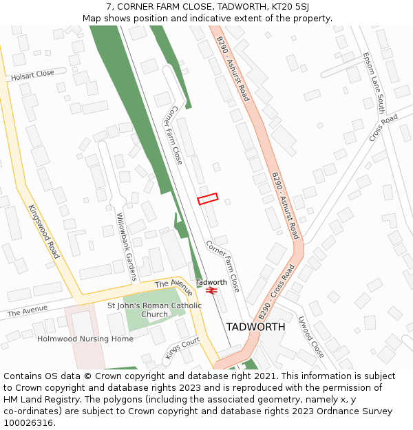 7, CORNER FARM CLOSE, TADWORTH, KT20 5SJ: Location map and indicative extent of plot