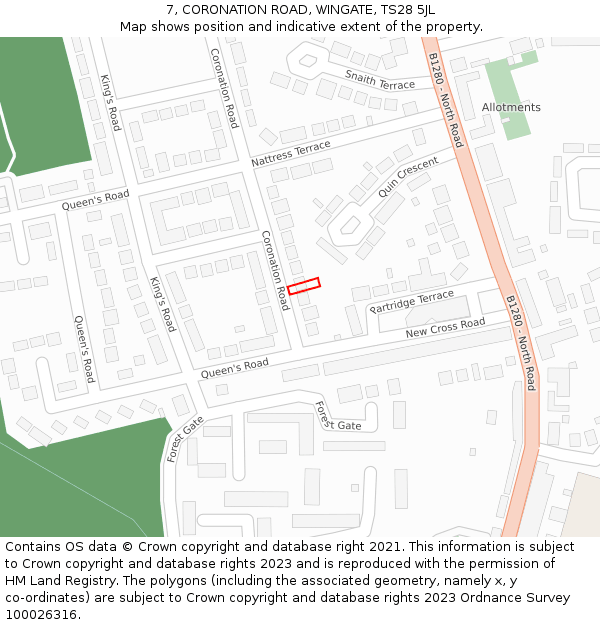 7, CORONATION ROAD, WINGATE, TS28 5JL: Location map and indicative extent of plot
