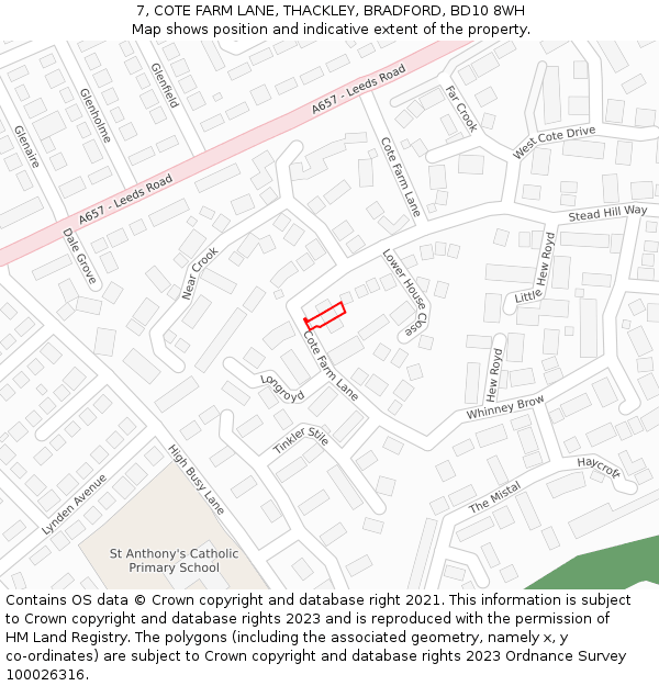 7, COTE FARM LANE, THACKLEY, BRADFORD, BD10 8WH: Location map and indicative extent of plot