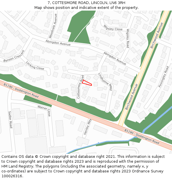7, COTTESMORE ROAD, LINCOLN, LN6 3RH: Location map and indicative extent of plot