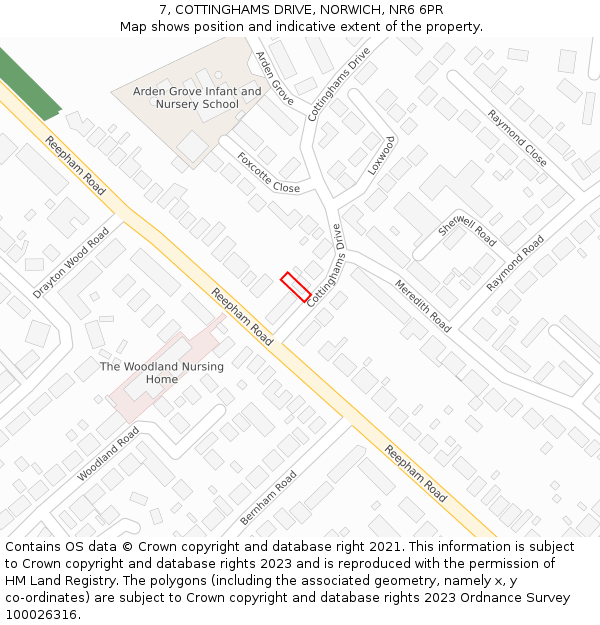 7, COTTINGHAMS DRIVE, NORWICH, NR6 6PR: Location map and indicative extent of plot