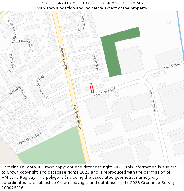 7, COULMAN ROAD, THORNE, DONCASTER, DN8 5EY: Location map and indicative extent of plot