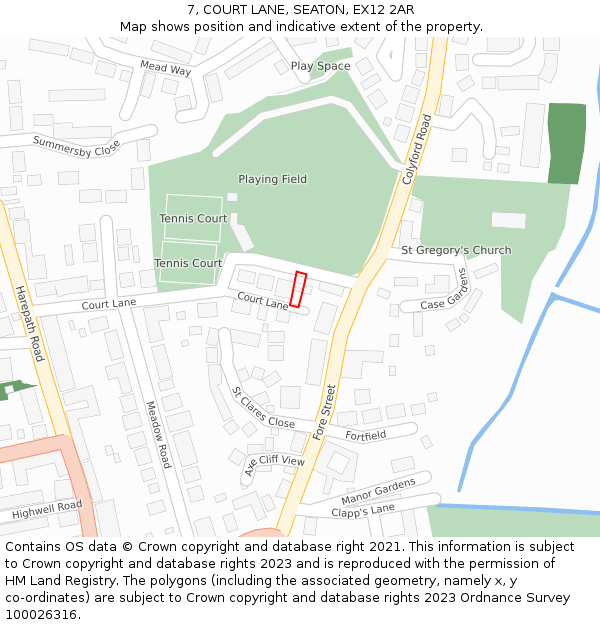 7, COURT LANE, SEATON, EX12 2AR: Location map and indicative extent of plot
