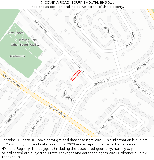 7, COVENA ROAD, BOURNEMOUTH, BH6 5LN: Location map and indicative extent of plot