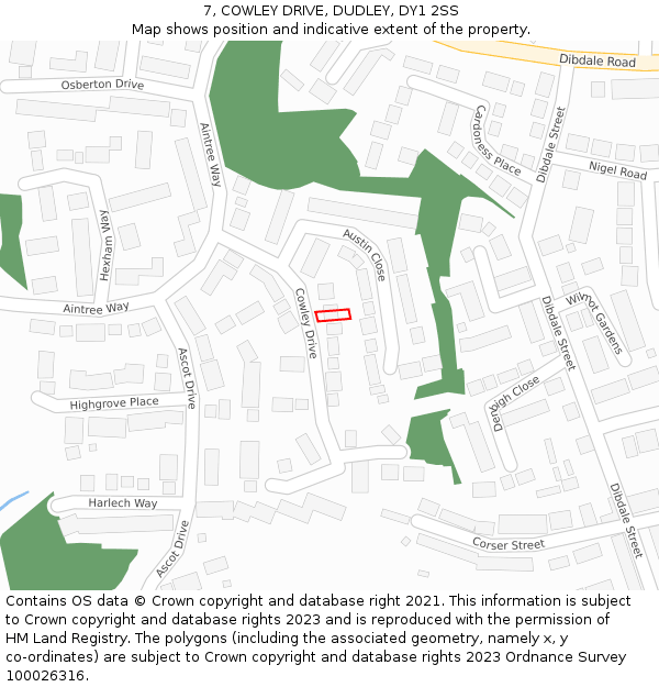 7, COWLEY DRIVE, DUDLEY, DY1 2SS: Location map and indicative extent of plot