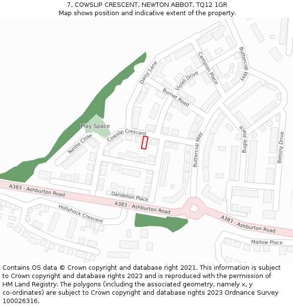7, COWSLIP CRESCENT, NEWTON ABBOT, TQ12 1GR: Location map and indicative extent of plot
