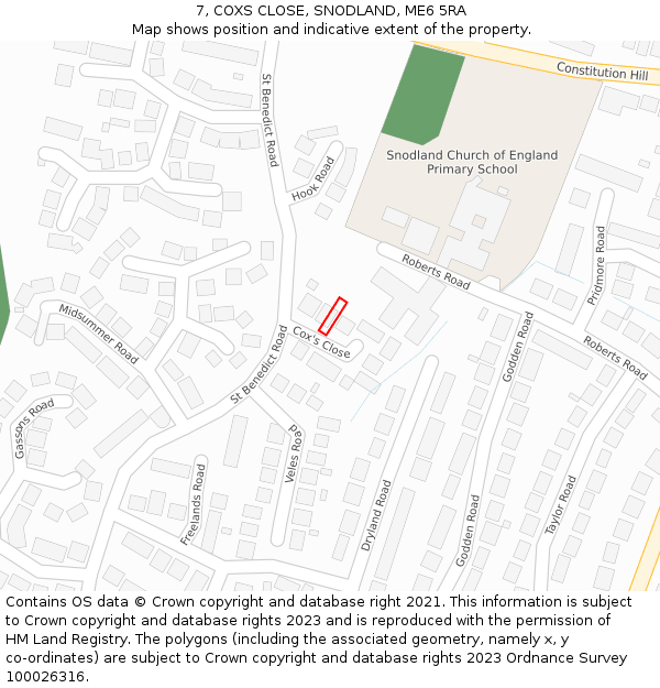 7, COXS CLOSE, SNODLAND, ME6 5RA: Location map and indicative extent of plot