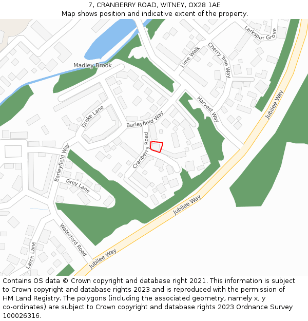 7, CRANBERRY ROAD, WITNEY, OX28 1AE: Location map and indicative extent of plot
