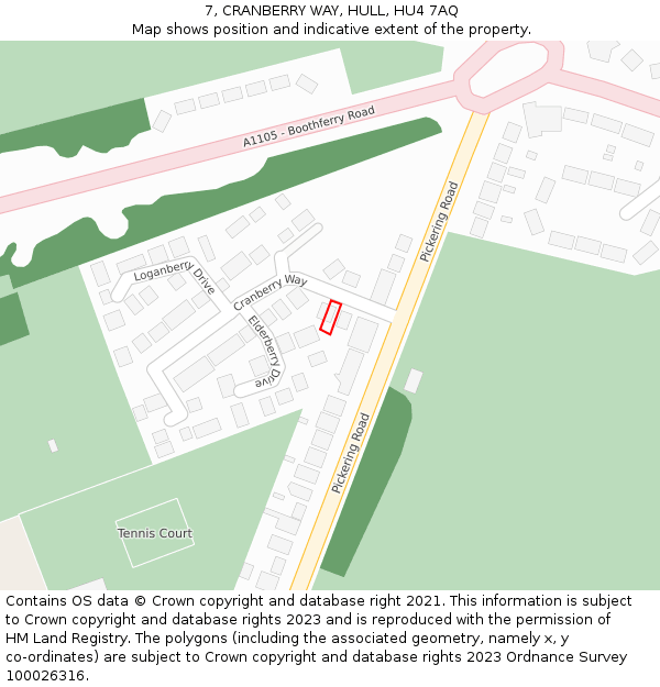 7, CRANBERRY WAY, HULL, HU4 7AQ: Location map and indicative extent of plot