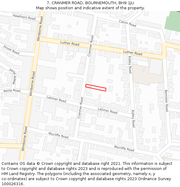 7, CRANMER ROAD, BOURNEMOUTH, BH9 1JU: Location map and indicative extent of plot