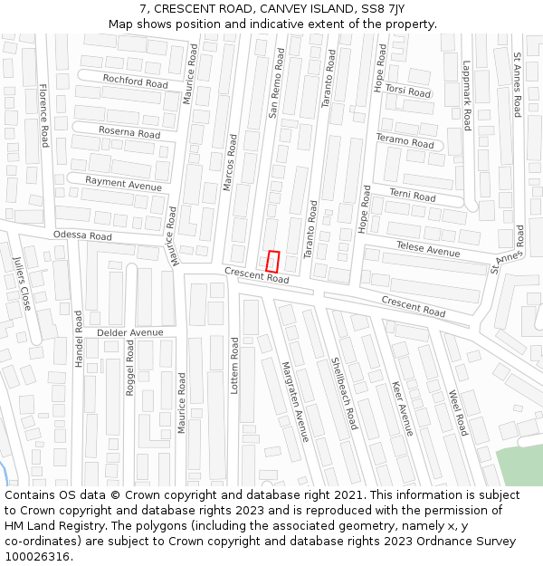 7, CRESCENT ROAD, CANVEY ISLAND, SS8 7JY: Location map and indicative extent of plot