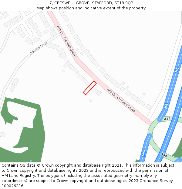 7, CRESWELL GROVE, STAFFORD, ST18 9QP: Location map and indicative extent of plot