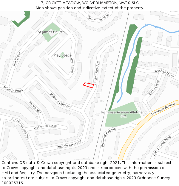 7, CRICKET MEADOW, WOLVERHAMPTON, WV10 6LS: Location map and indicative extent of plot