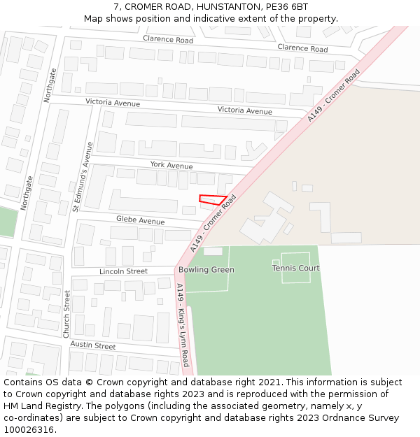 7, CROMER ROAD, HUNSTANTON, PE36 6BT: Location map and indicative extent of plot