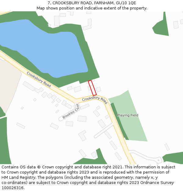 7, CROOKSBURY ROAD, FARNHAM, GU10 1QE: Location map and indicative extent of plot