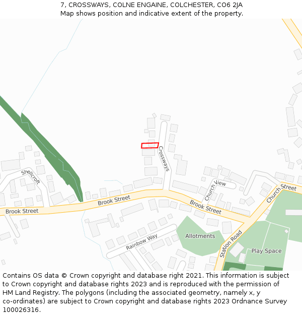 7, CROSSWAYS, COLNE ENGAINE, COLCHESTER, CO6 2JA: Location map and indicative extent of plot