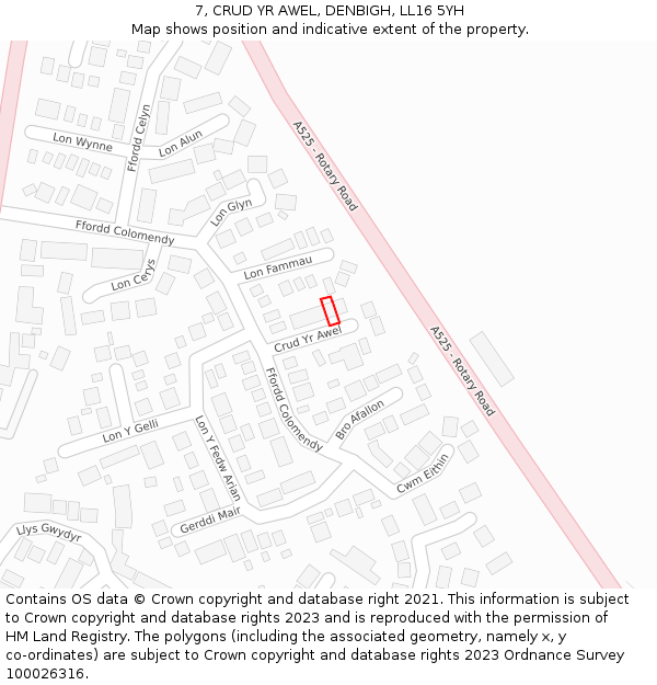 7, CRUD YR AWEL, DENBIGH, LL16 5YH: Location map and indicative extent of plot