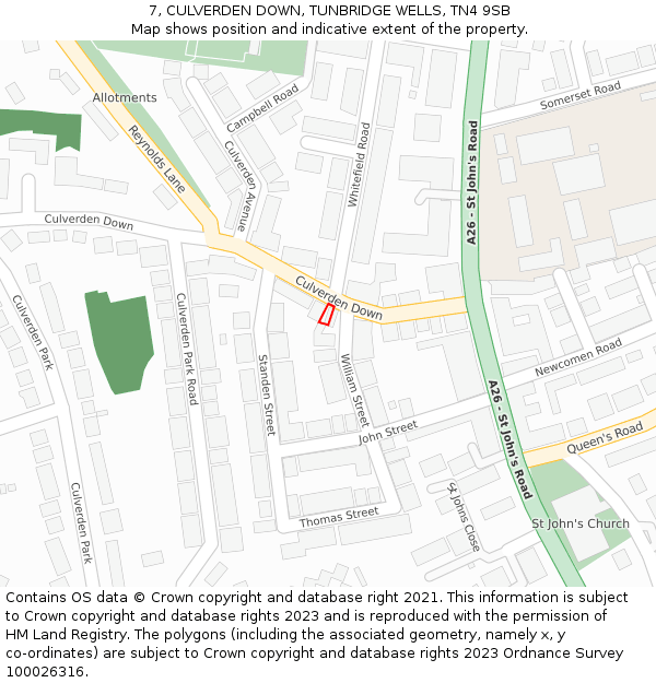 7, CULVERDEN DOWN, TUNBRIDGE WELLS, TN4 9SB: Location map and indicative extent of plot