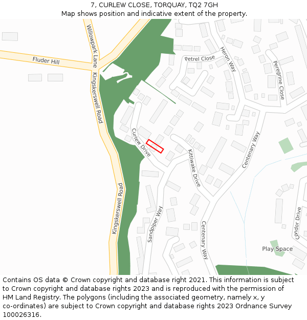 7, CURLEW CLOSE, TORQUAY, TQ2 7GH: Location map and indicative extent of plot