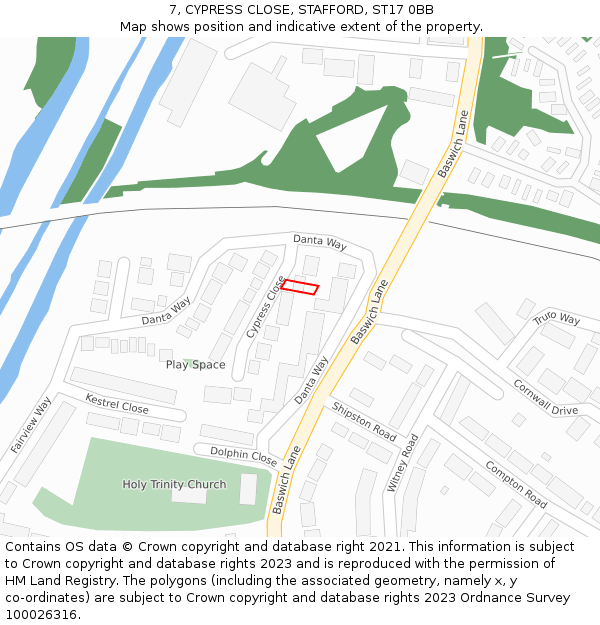 7, CYPRESS CLOSE, STAFFORD, ST17 0BB: Location map and indicative extent of plot