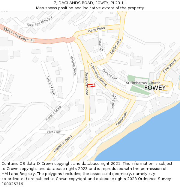 7, DAGLANDS ROAD, FOWEY, PL23 1JL: Location map and indicative extent of plot