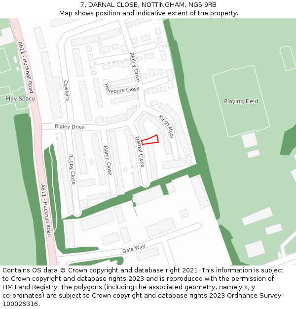 7, DARNAL CLOSE, NOTTINGHAM, NG5 9RB: Location map and indicative extent of plot