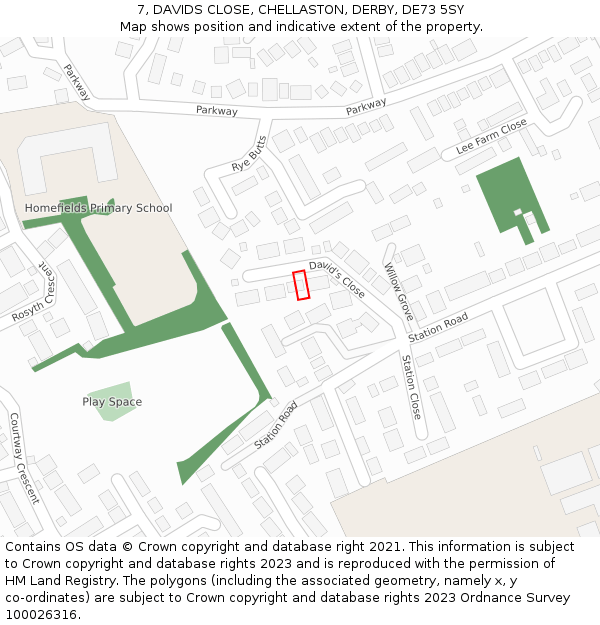 7, DAVIDS CLOSE, CHELLASTON, DERBY, DE73 5SY: Location map and indicative extent of plot