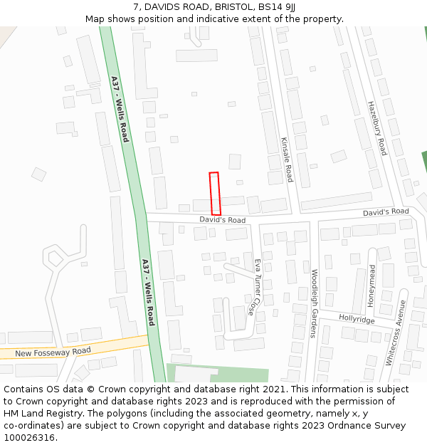 7, DAVIDS ROAD, BRISTOL, BS14 9JJ: Location map and indicative extent of plot