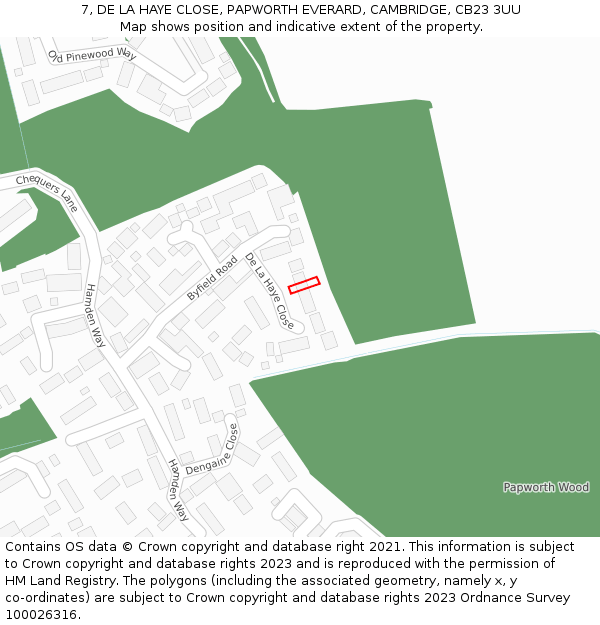 7, DE LA HAYE CLOSE, PAPWORTH EVERARD, CAMBRIDGE, CB23 3UU: Location map and indicative extent of plot