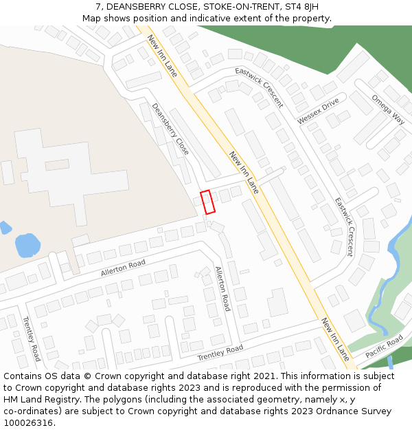 7, DEANSBERRY CLOSE, STOKE-ON-TRENT, ST4 8JH: Location map and indicative extent of plot