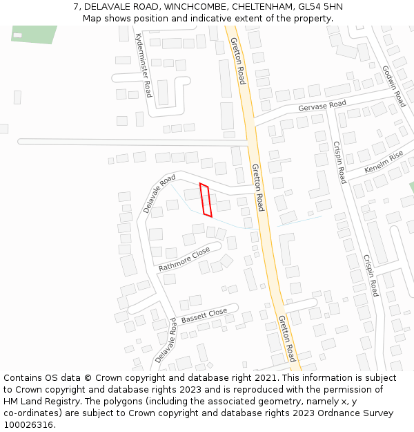 7, DELAVALE ROAD, WINCHCOMBE, CHELTENHAM, GL54 5HN: Location map and indicative extent of plot