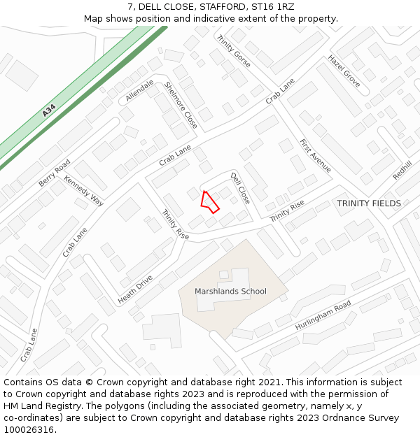 7, DELL CLOSE, STAFFORD, ST16 1RZ: Location map and indicative extent of plot