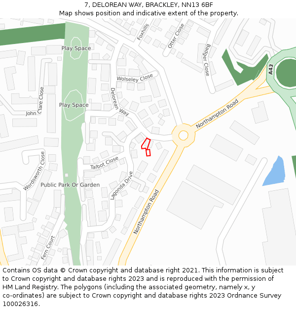 7, DELOREAN WAY, BRACKLEY, NN13 6BF: Location map and indicative extent of plot