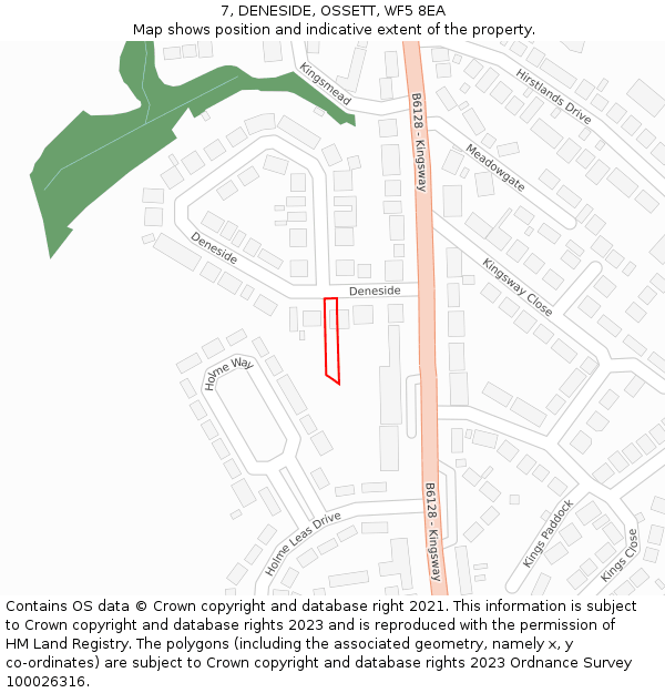 7, DENESIDE, OSSETT, WF5 8EA: Location map and indicative extent of plot