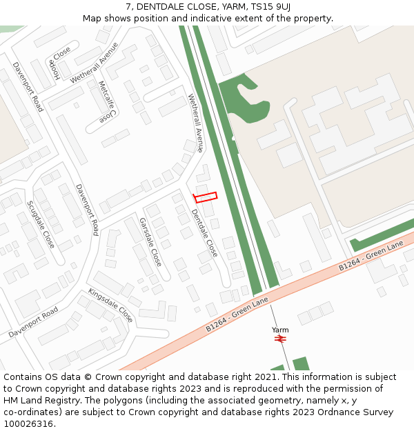 7, DENTDALE CLOSE, YARM, TS15 9UJ: Location map and indicative extent of plot