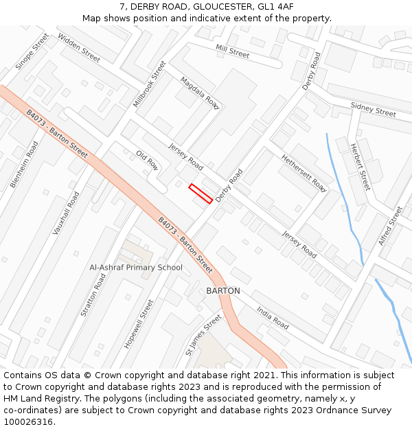 7, DERBY ROAD, GLOUCESTER, GL1 4AF: Location map and indicative extent of plot