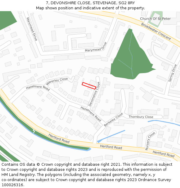 7, DEVONSHIRE CLOSE, STEVENAGE, SG2 8RY: Location map and indicative extent of plot