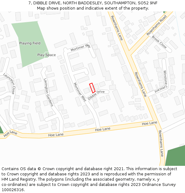 7, DIBBLE DRIVE, NORTH BADDESLEY, SOUTHAMPTON, SO52 9NF: Location map and indicative extent of plot