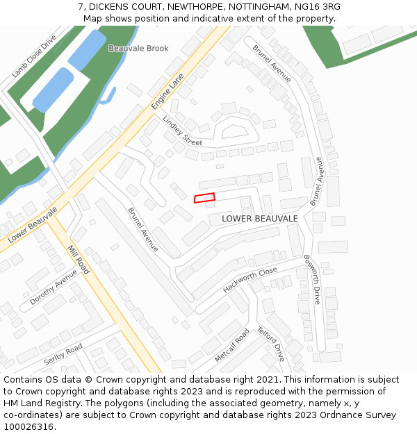 7, DICKENS COURT, NEWTHORPE, NOTTINGHAM, NG16 3RG: Location map and indicative extent of plot