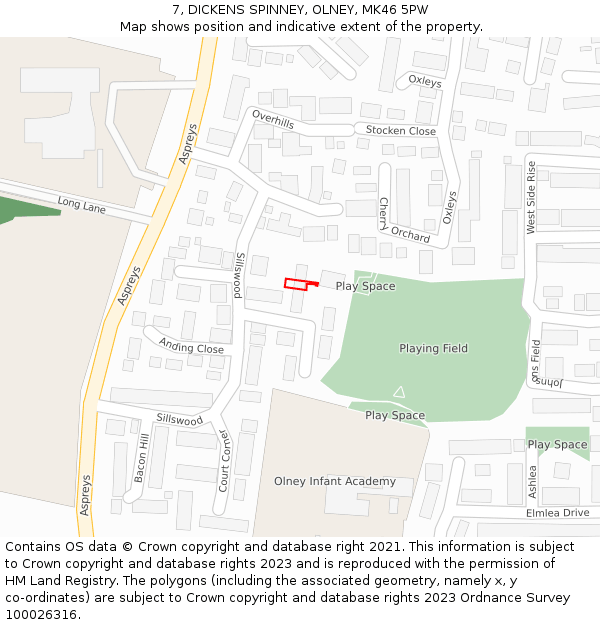 7, DICKENS SPINNEY, OLNEY, MK46 5PW: Location map and indicative extent of plot