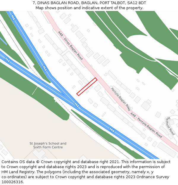 7, DINAS BAGLAN ROAD, BAGLAN, PORT TALBOT, SA12 8DT: Location map and indicative extent of plot