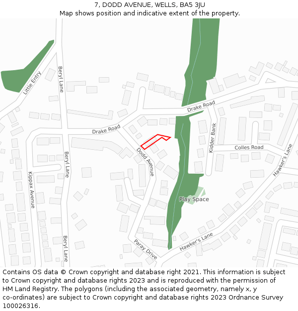 7, DODD AVENUE, WELLS, BA5 3JU: Location map and indicative extent of plot